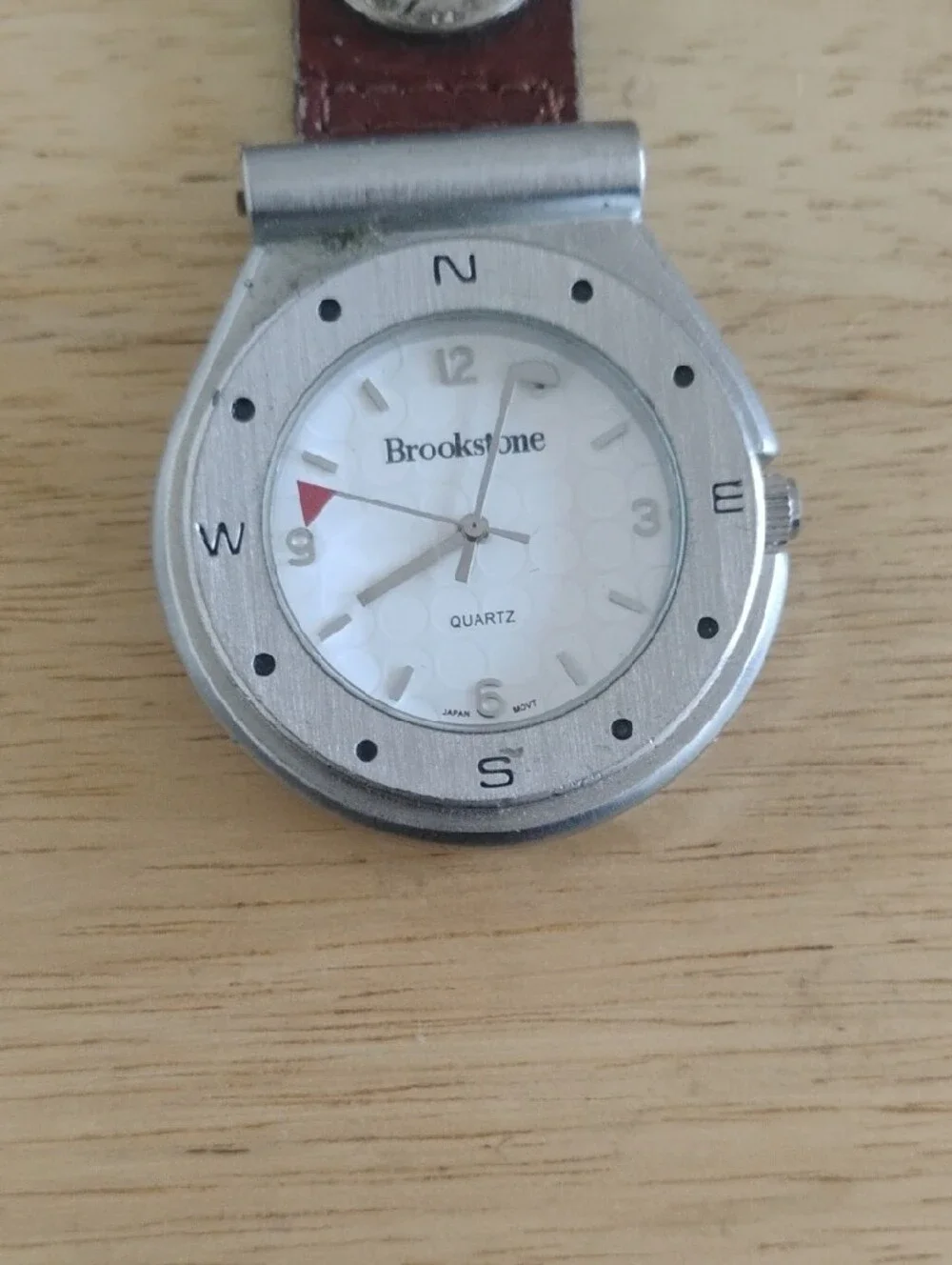 Brookstone Red-Brown Leather Key Clip Watch with Silver Case